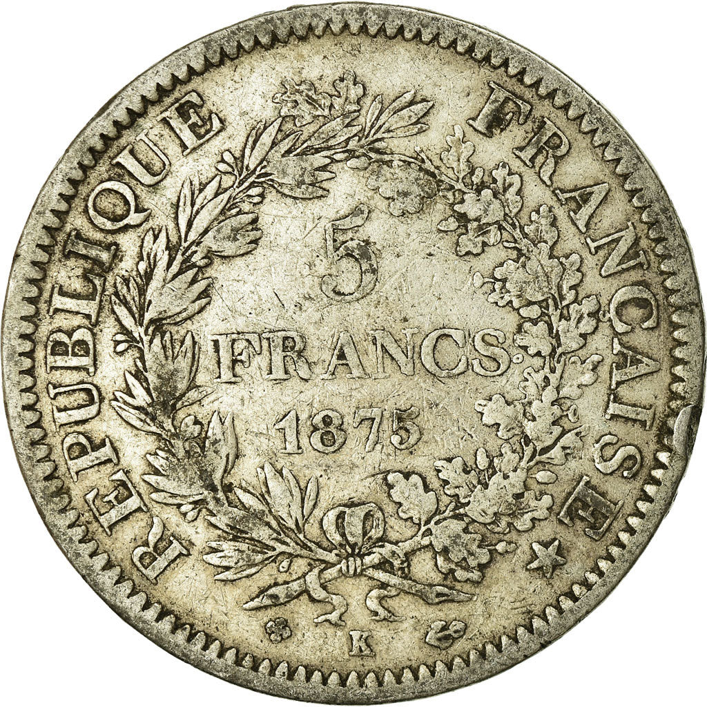 Coin, France, Hercule, 5 Francs, 1875, Bordeaux, VF(20-25), Silver, KM:820.2