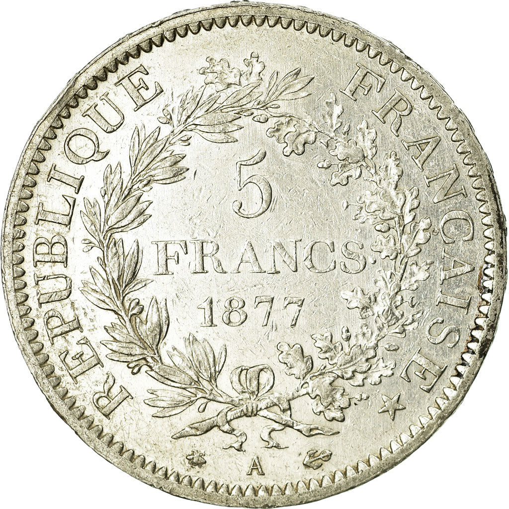 Moeda, França, Hercule, 5 Francs, 1877, Paris, VF(30-35), Prata, KM:820.1