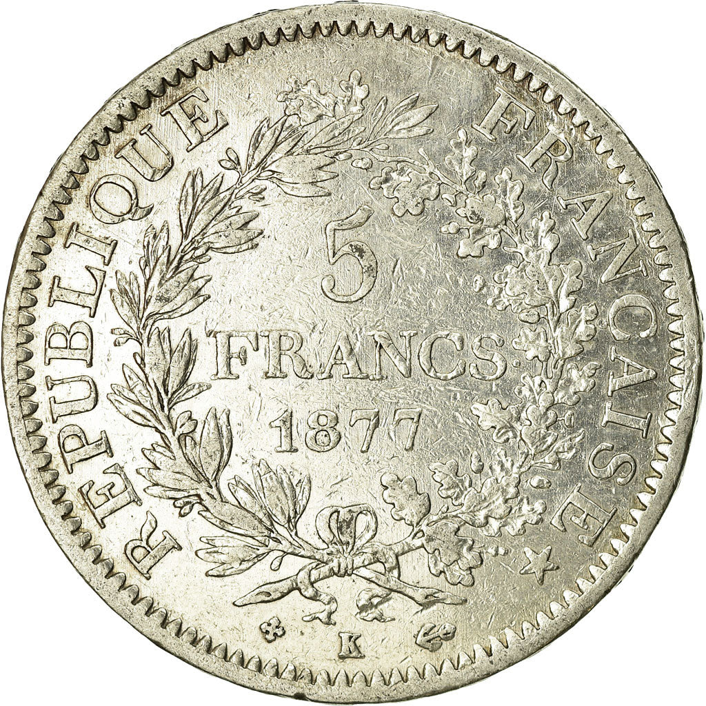 Münze, Frankreich, Hercule, 5 Francs, 1877, Bordeaux, S, Silber, KM:820.2