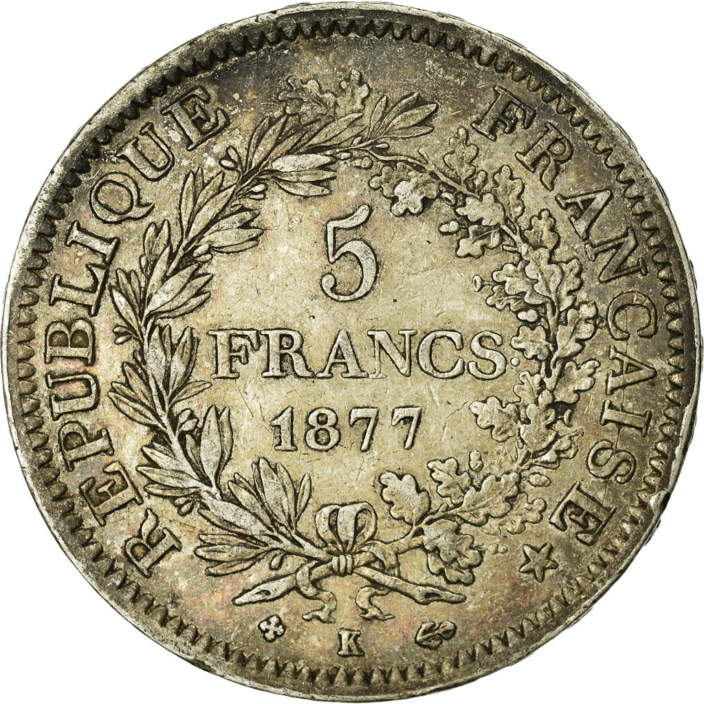 Coin, France, Hercule, 5 Francs, 1877, Bordeaux, VF(20-25), Silver, KM:820.2