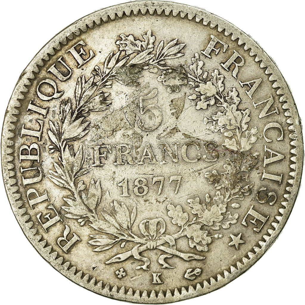 Coin, France, Hercule, 5 Francs, 1877, Bordeaux, VF(20-25), Silver, KM:820.2