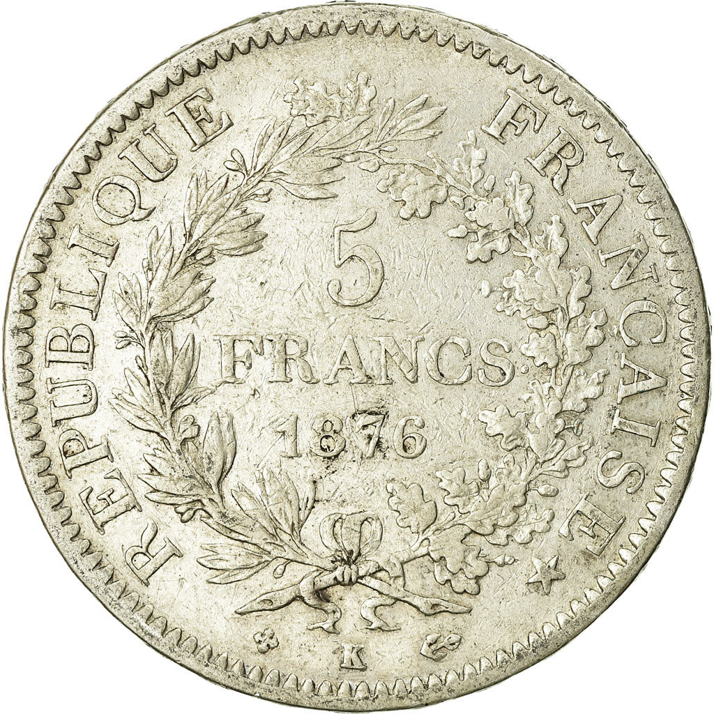 Moneta, Francia, Hercule, 5 Francs, 1876, Bordeaux, MB, Argento, KM:820.2