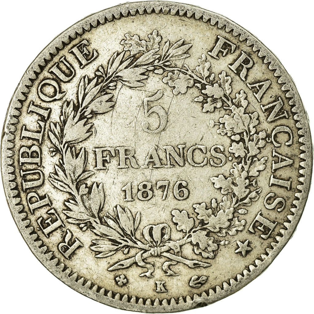 Coin, France, Hercule, 5 Francs, 1876, Bordeaux, VF(20-25), Silver, KM:820.2