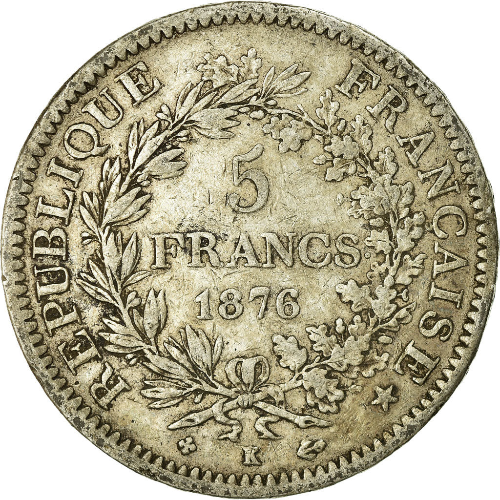 Coin, France, Hercule, 5 Francs, 1876, Bordeaux, VF(20-25), Silver, KM:820.2