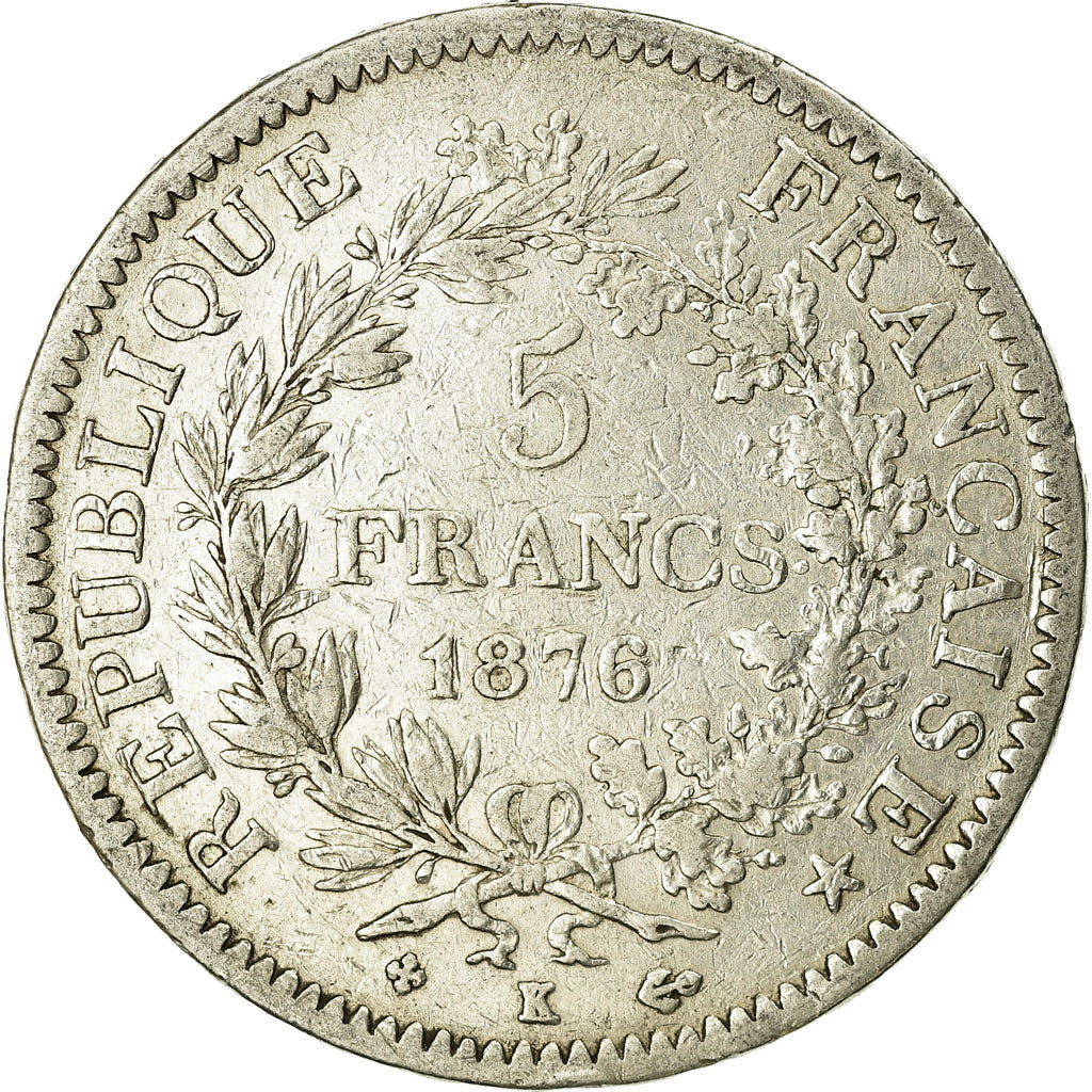 Coin, France, Hercule, 5 Francs, 1876, Bordeaux, VF(20-25), Silver, KM:820.2