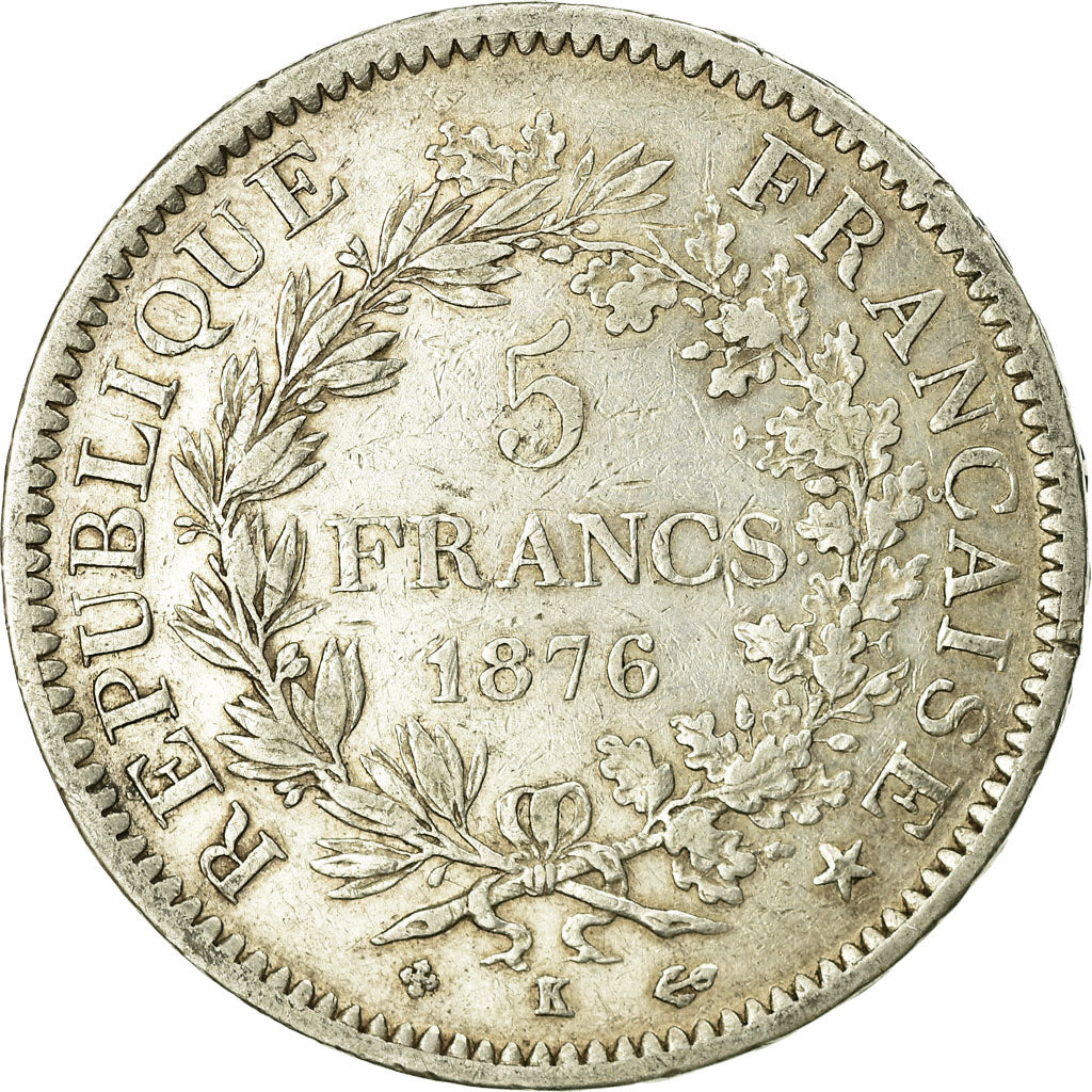 Coin, France, Hercule, 5 Francs, 1876, Bordeaux, VF(20-25), Silver, KM:820.2