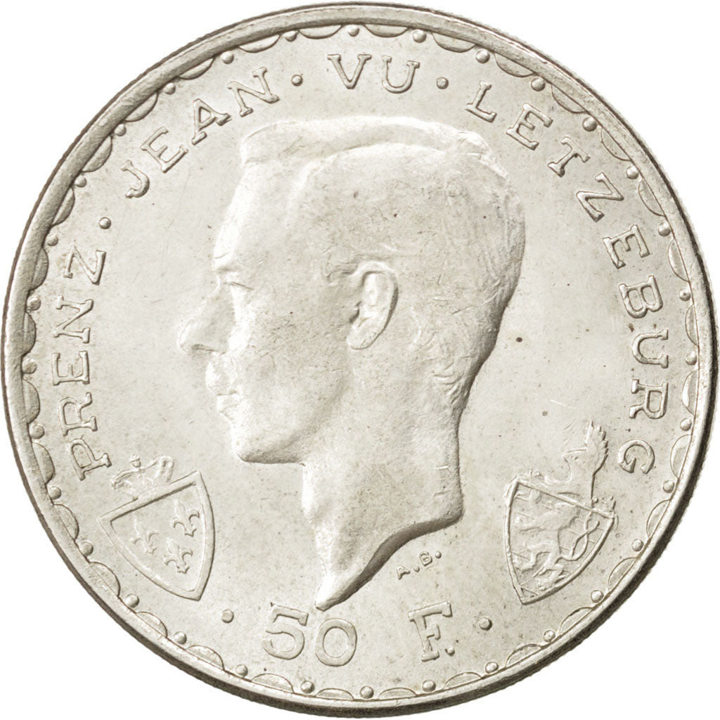 LUXEMBOURG, 50 Francs, KM #48, AU(55-58), Silver, 30, 12.57