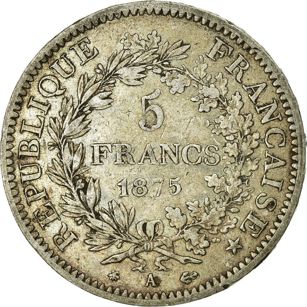 Moneta, Francja, Hercule, 5 Francs, 1875, Paris, VF(20-25), Srebro, KM:820.1