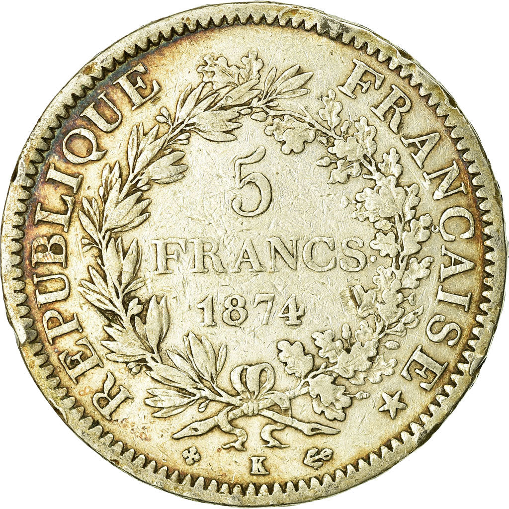 Moneta, Francia, Hercule, 5 Francs, 1874, Bordeaux, MB, Argento, KM:820.2