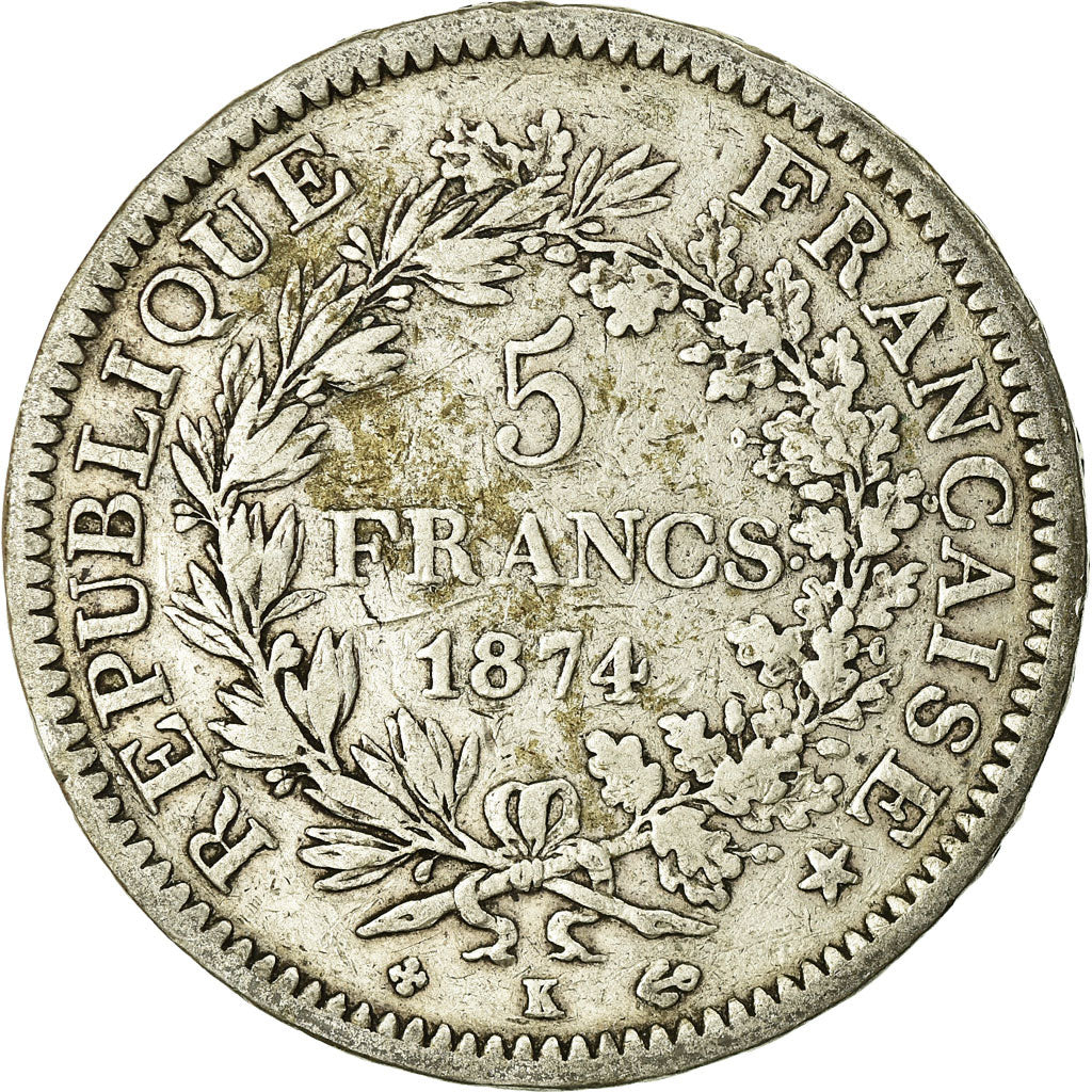 Moneta, Francia, Hercule, 5 Francs, 1874, Bordeaux, MB, Argento, KM:820.2