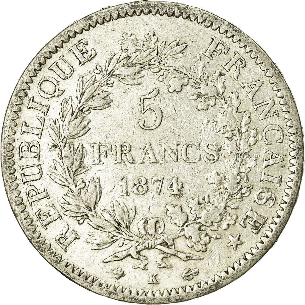 Coin, France, Hercule, 5 Francs, 1874, Bordeaux, VF(20-25), Silver, KM:820.2