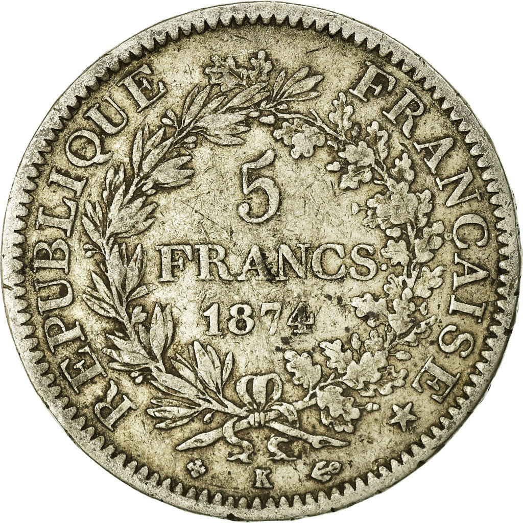 Coin, France, Hercule, 5 Francs, 1874, Bordeaux, VF(20-25), Silver, KM:820.2