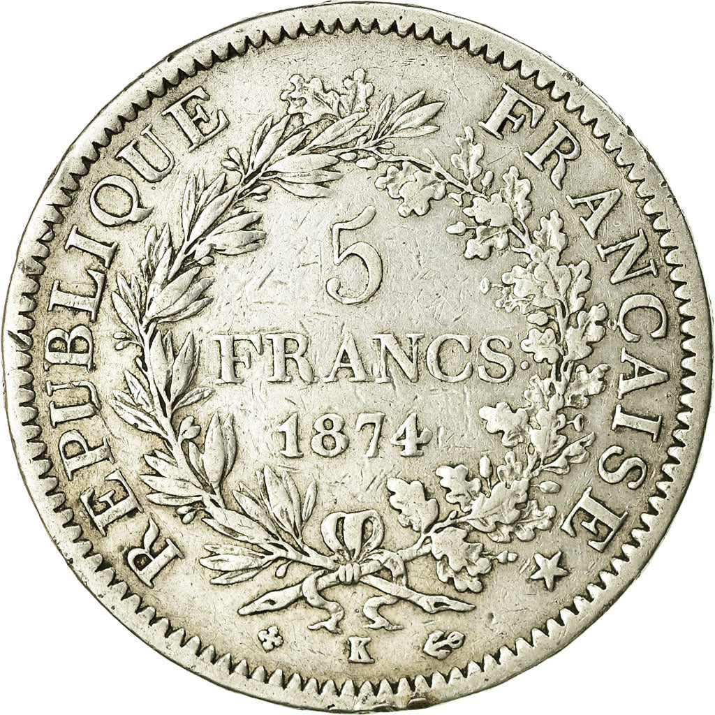Münze, Frankreich, Hercule, 5 Francs, 1874, Bordeaux, S, Silber, KM:820.2
