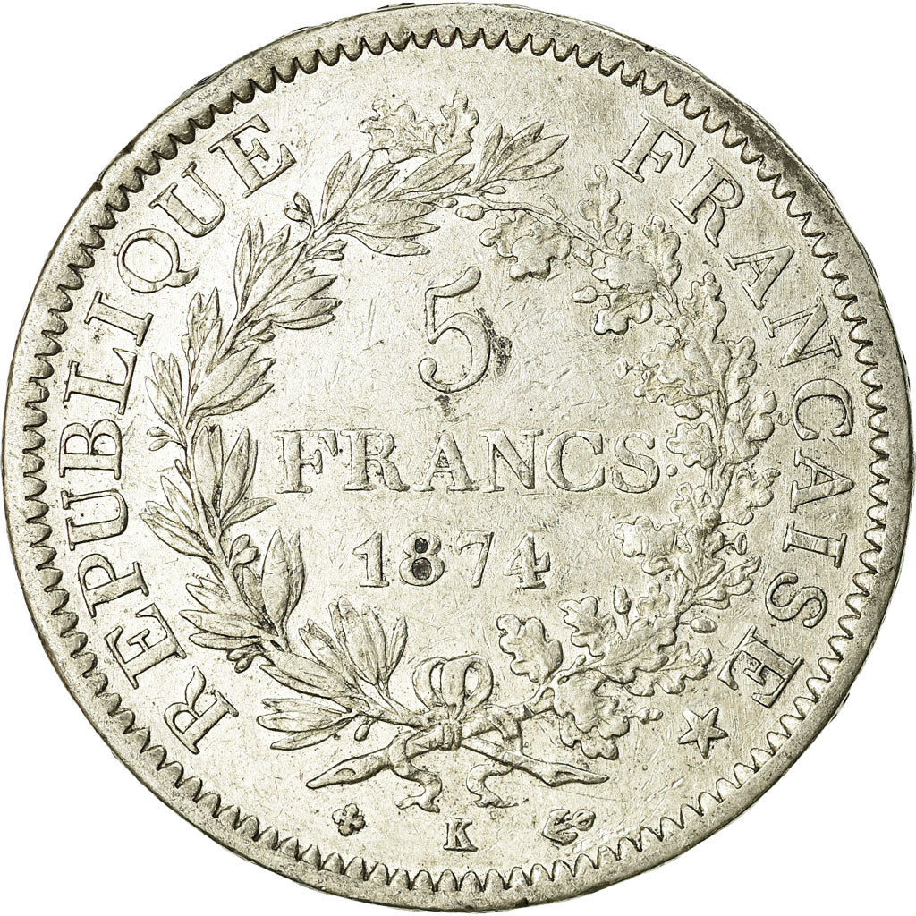 Moneta, Francia, Hercule, 5 Francs, 1874, Bordeaux, MB+, Argento, KM:820.2