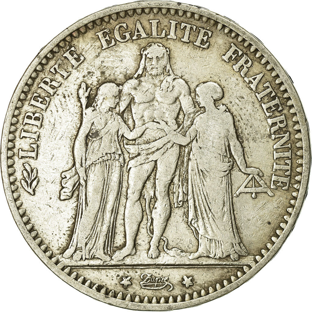 Moneta, Francia, Hercule, 5 Francs, 1874, Bordeaux, MB+, Argento, KM:820.2