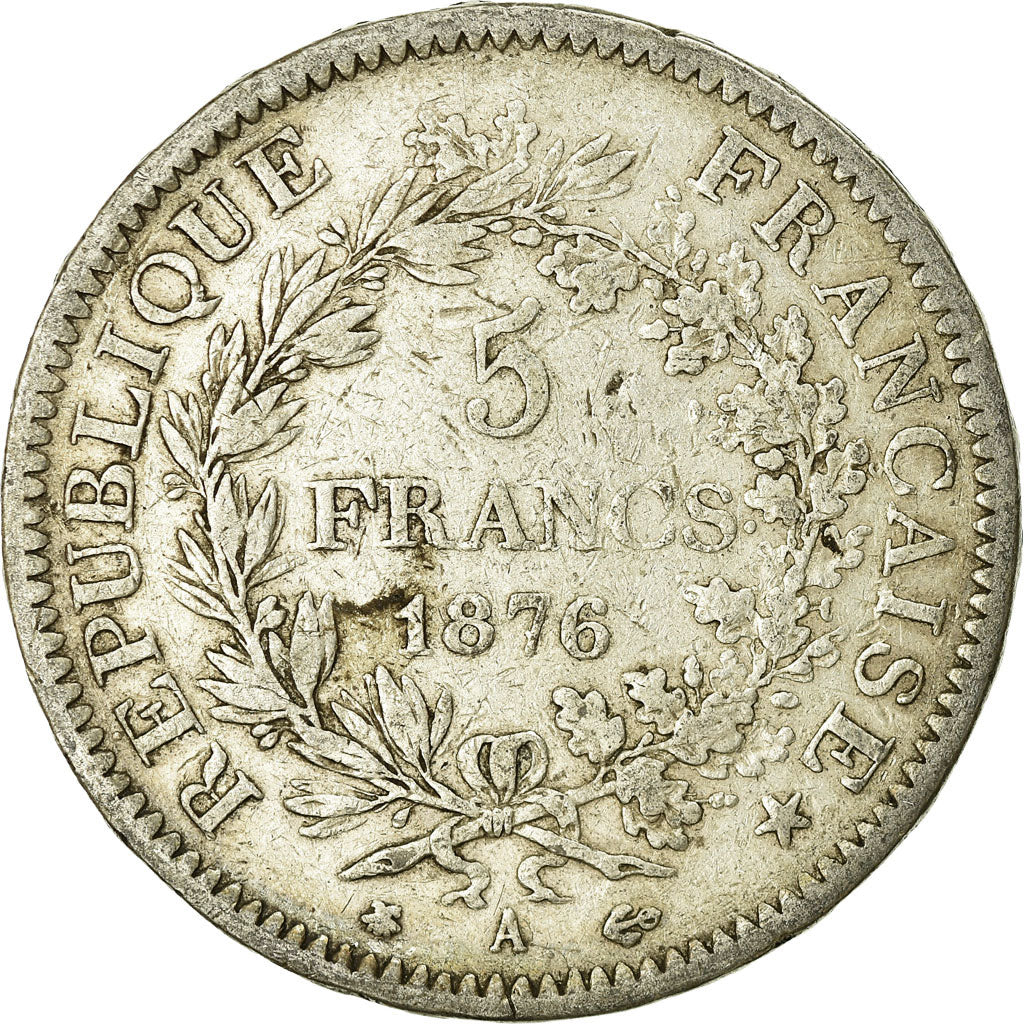 Coin, France, Hercule, 5 Francs, 1876, Paris, VF(20-25), Silver, KM:820.1