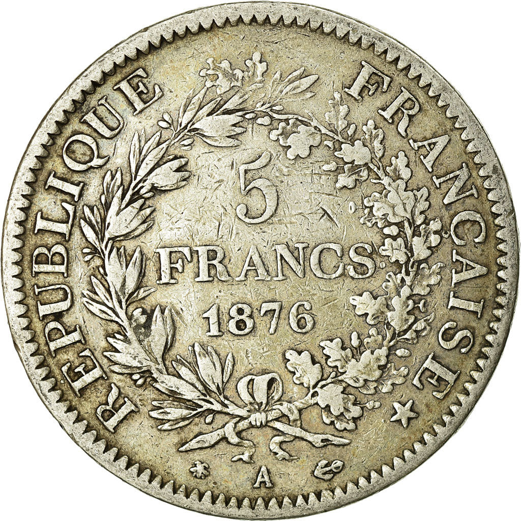 Coin, France, Hercule, 5 Francs, 1876, Paris, VF(20-25), Silver, KM:820.1
