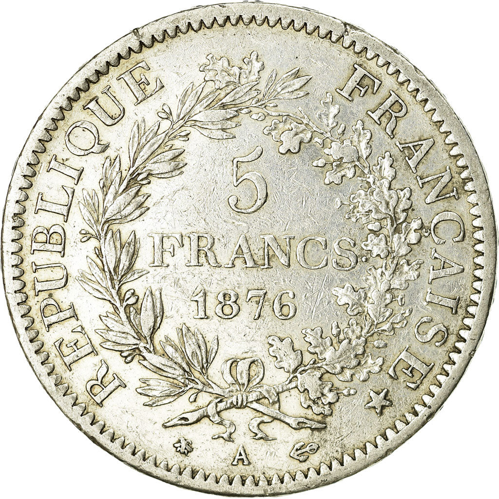 Münze, Frankreich, Hercule, 5 Francs, 1876, Paris, S+, Silber, KM:820.1