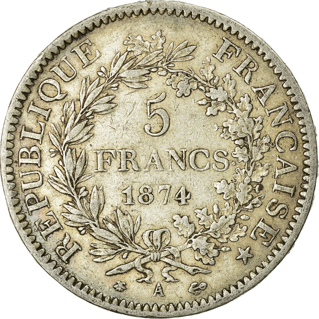 Moneta, Francia, Hercule, 5 Francs, 1874, Paris, MB, Argento, KM:820.1