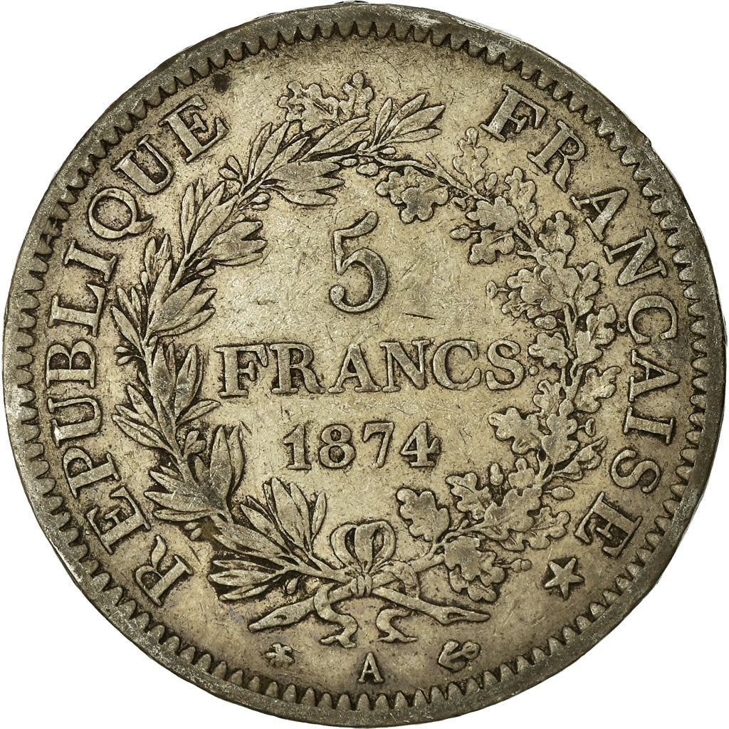 Coin, France, Hercule, 5 Francs, 1874, Paris, VF(20-25), Silver, KM:820.1