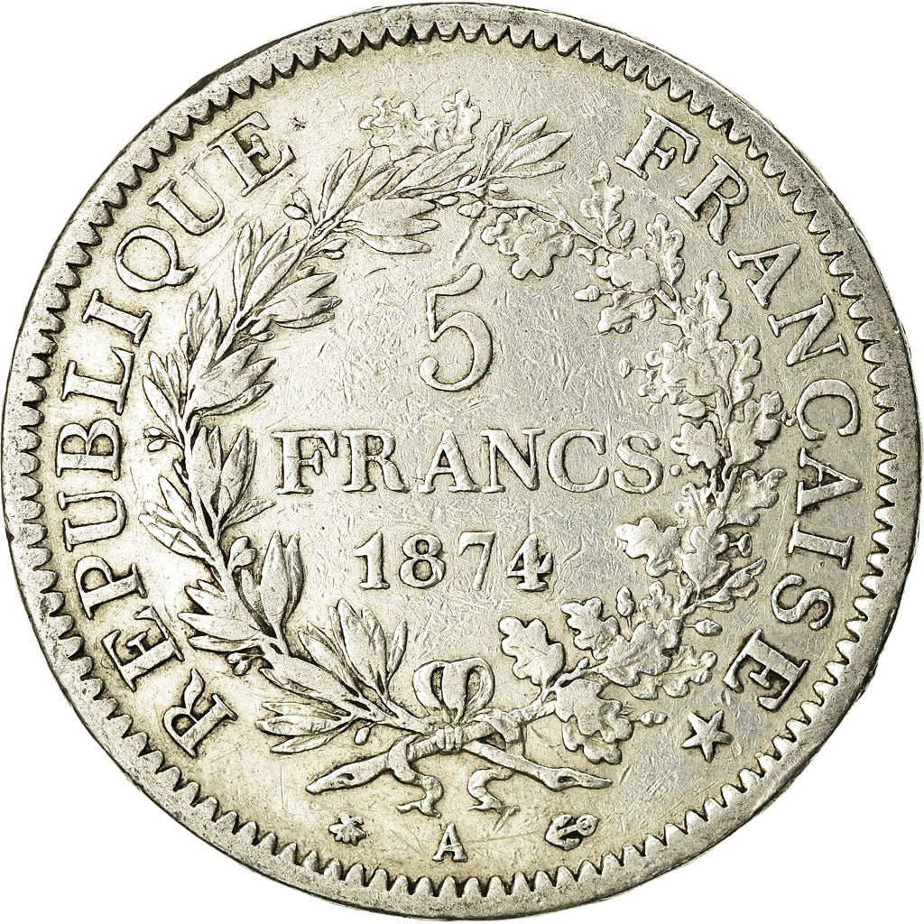 Coin, France, Hercule, 5 Francs, 1874, Paris, VF(20-25), Silver, KM:820.1