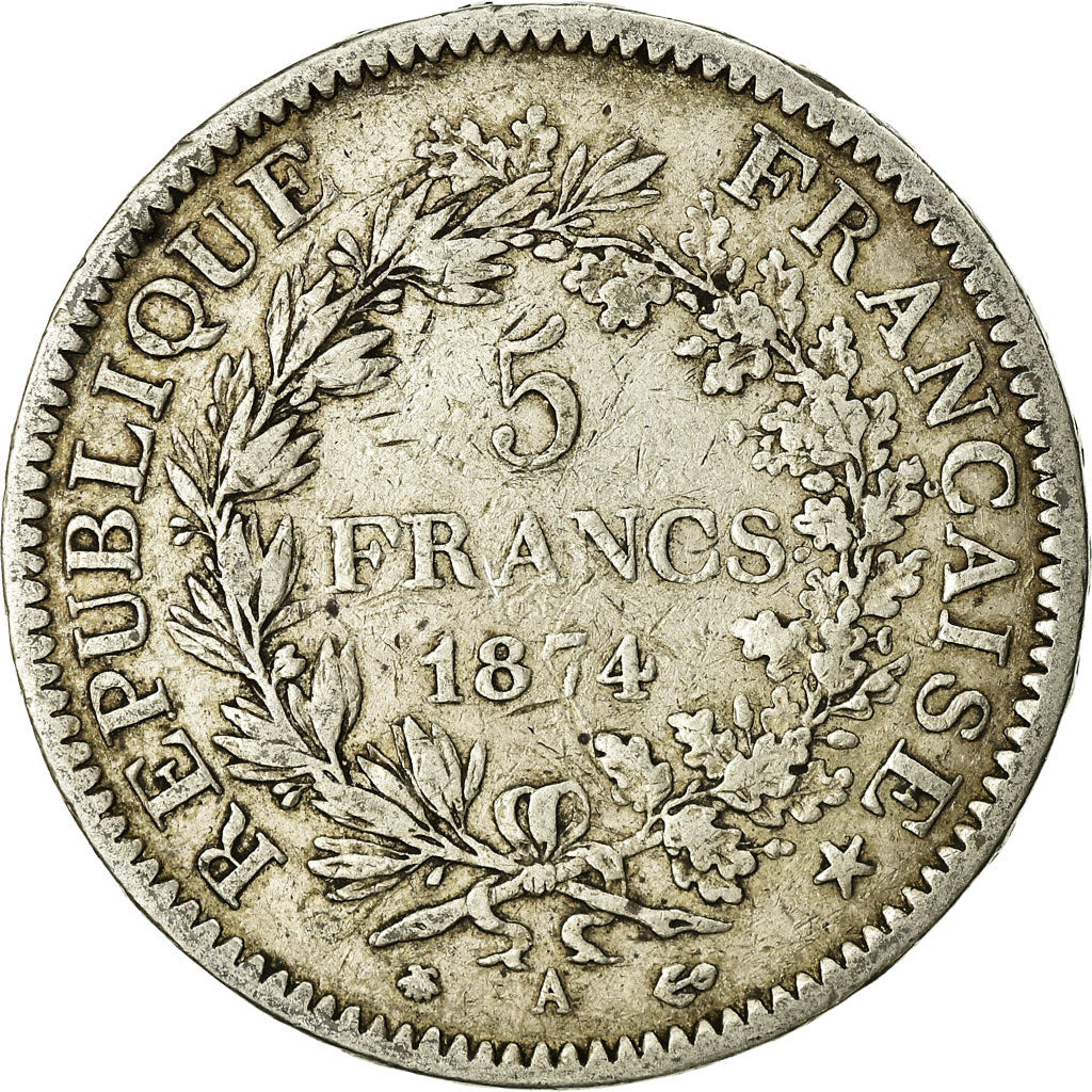 Coin, France, Hercule, 5 Francs, 1874, Paris, VF(20-25), Silver, KM:820.1