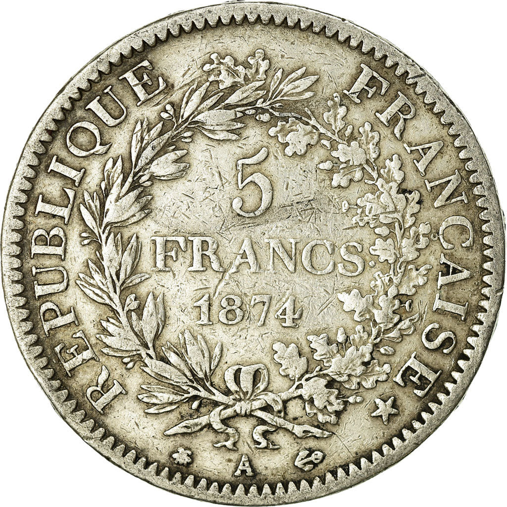 Münze, Frankreich, Hercule, 5 Francs, 1874, Paris, S+, Silber, KM:820.1