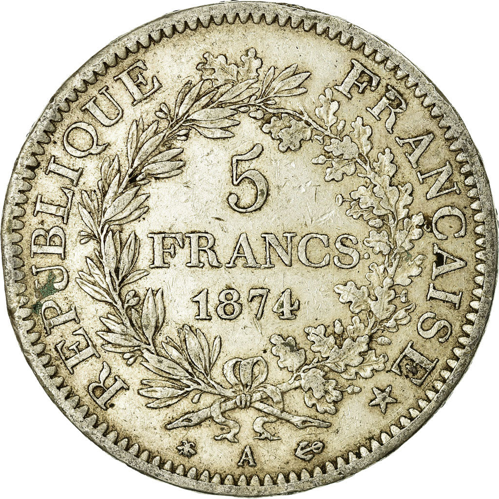 Moneta, Francja, Hercule, 5 Francs, 1874, Paris, VF(30-35), Srebro, KM:820.1