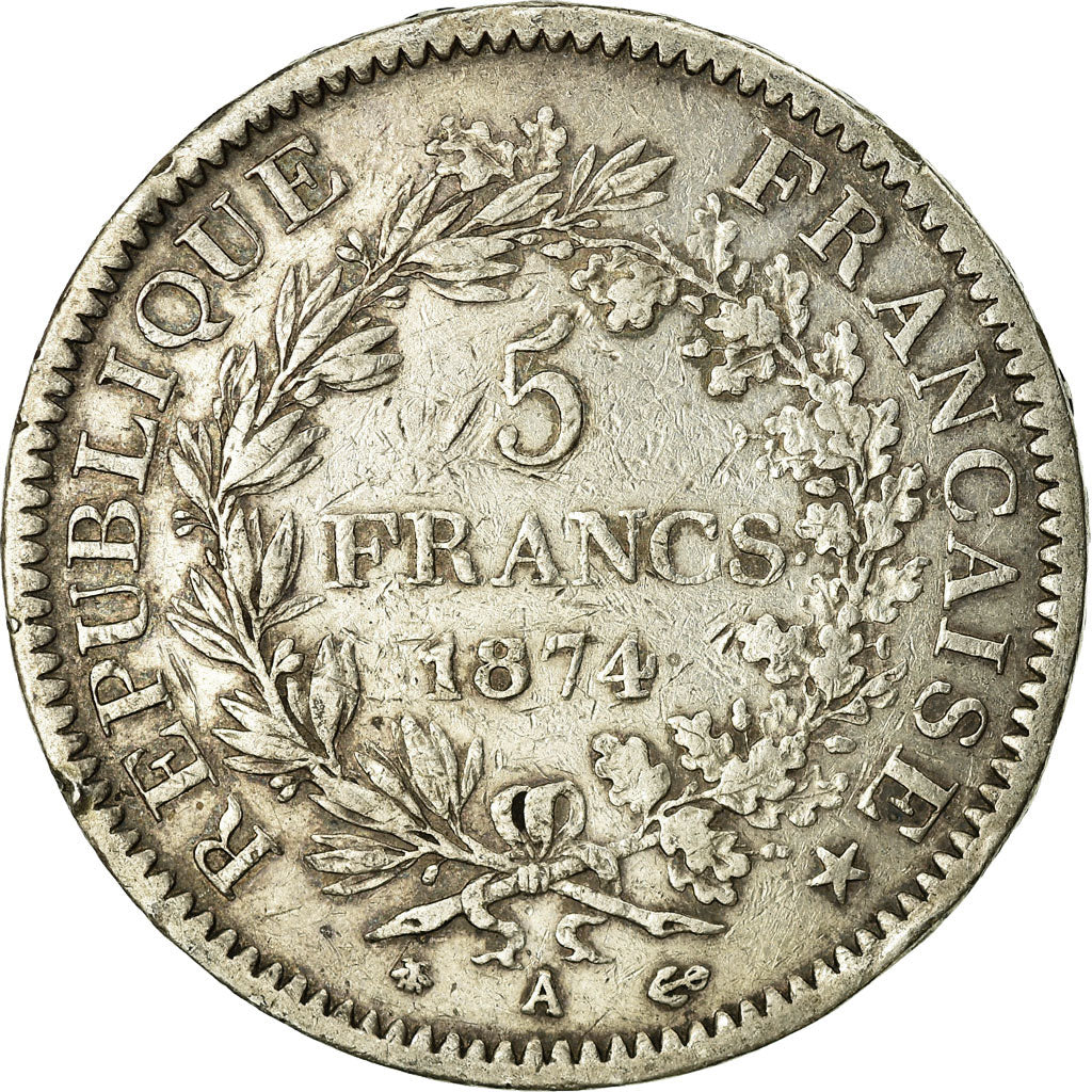 Coin, France, Hercule, 5 Francs, 1874, Paris, VF(20-25), Silver, KM:820.1
