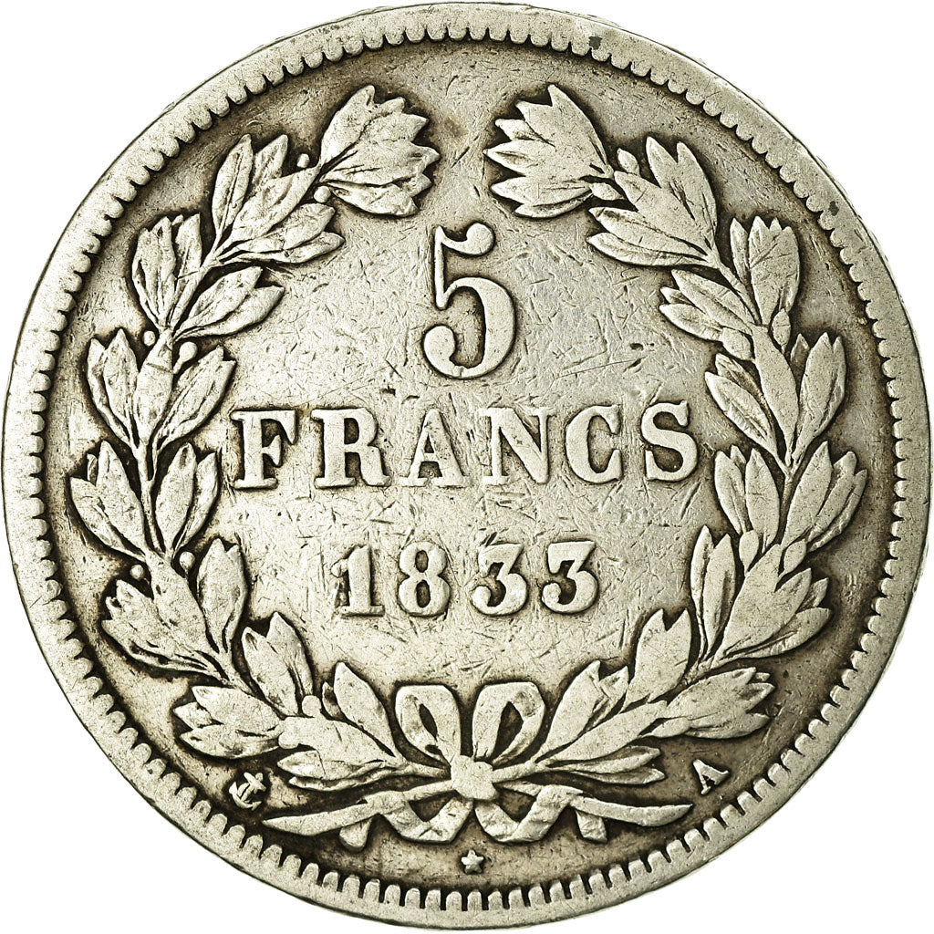 Coin, France, Louis-Philippe, 5 Francs, 1833, Paris, VF(20-25), Silver