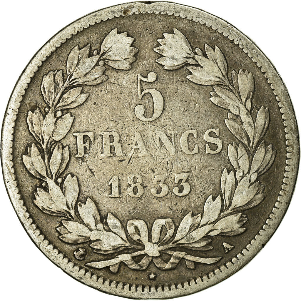 Coin, France, Louis-Philippe, 5 Francs, 1833, Paris, VF(20-25), Silver