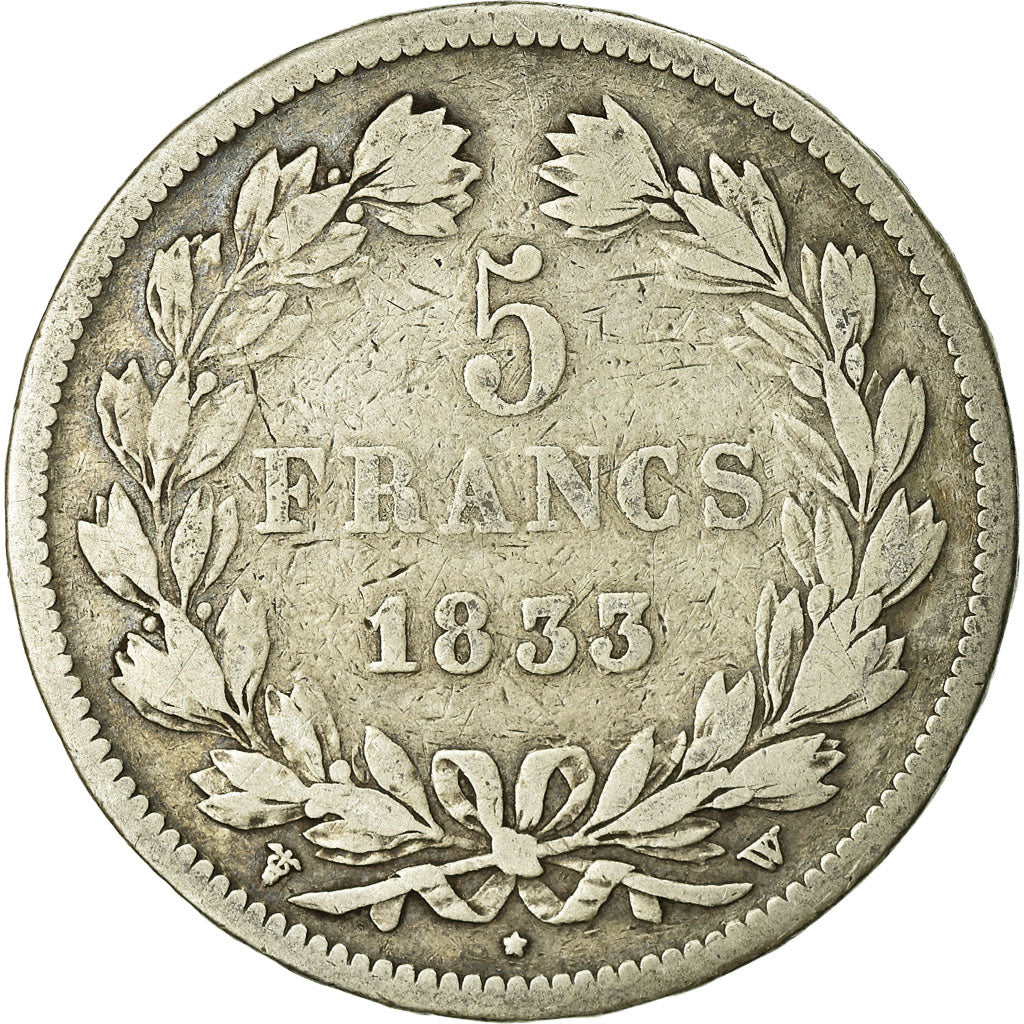 Moneta, Francia, Louis-Philippe, 5 Francs, 1833, Lille, MB, Argento, KM:749.13