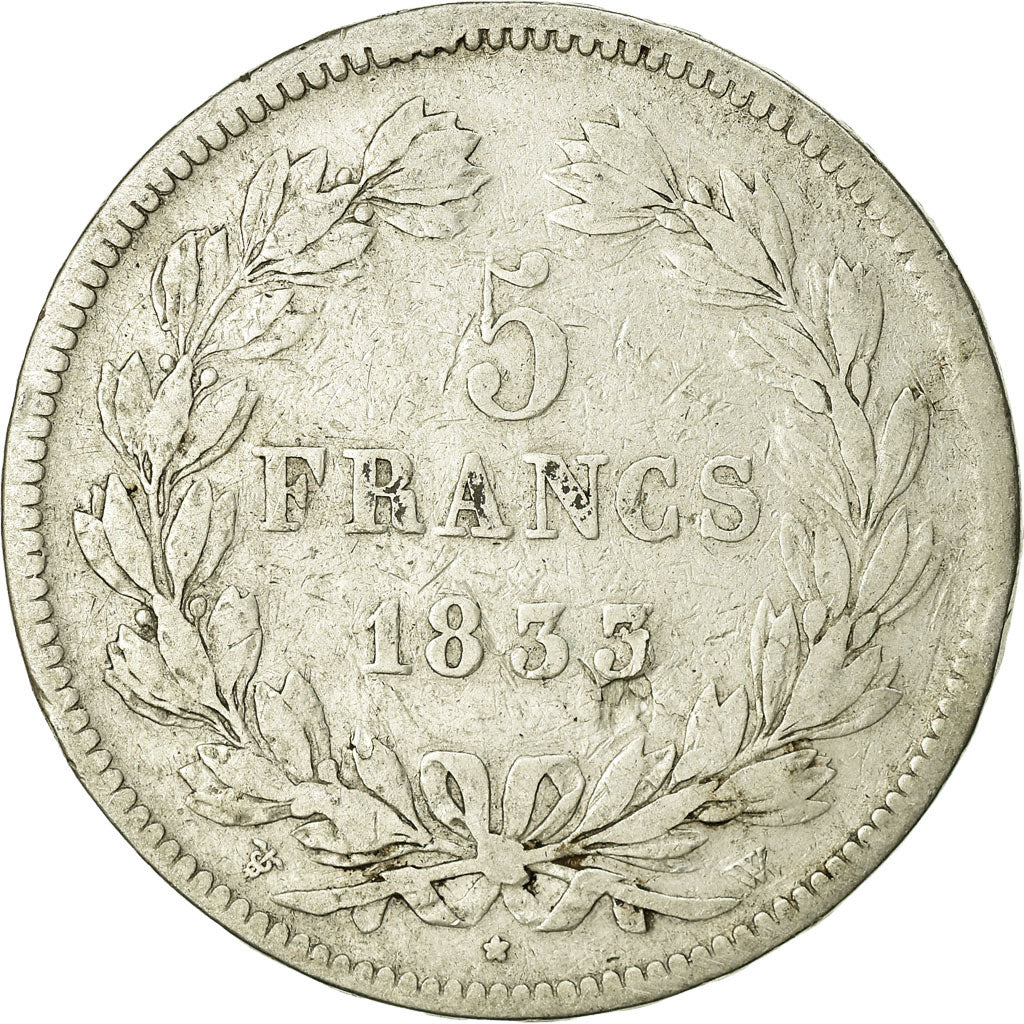 Coin, France, Louis-Philippe, 5 Francs, 1833, Lille, VF(20-25), Silver