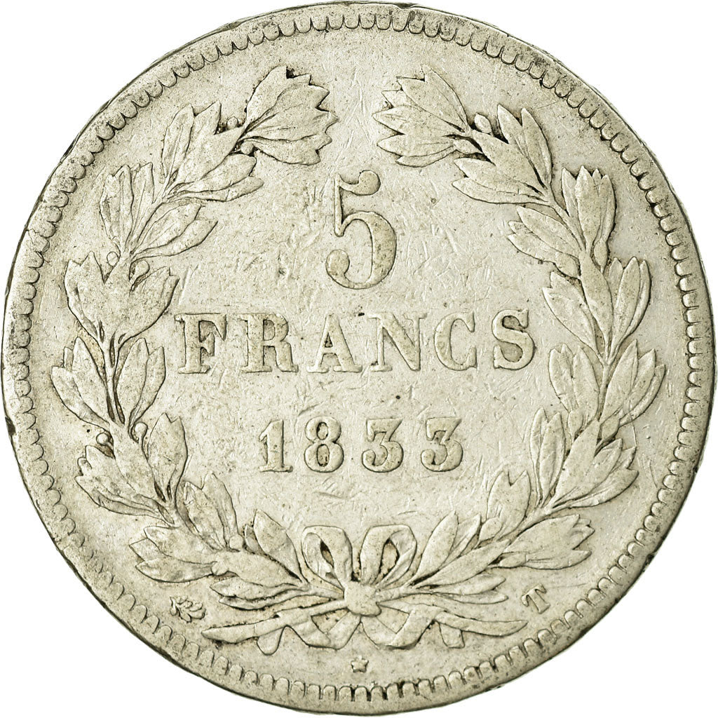 Coin, France, Louis-Philippe, 5 Francs, 1833, Nantes, VF(20-25), Silver