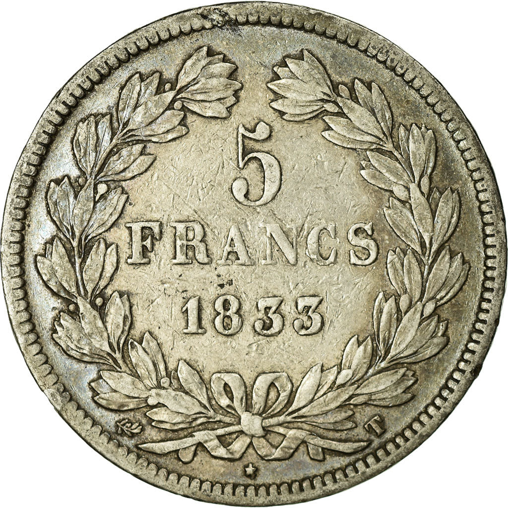 Coin, France, Louis-Philippe, 5 Francs, 1833, Nantes, VF(20-25), Silver