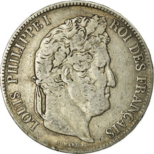 Coin, France, Louis-Philippe, 5 Francs, 1833, Lyon, VF(20-25), Silver, KM:749.4
