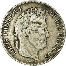 Coin, France, Louis-Philippe, 5 Francs, 1833, Lyon, VF(20-25), Silver, KM:749.4