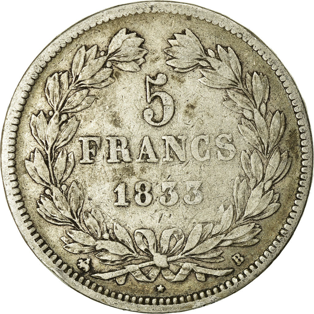Coin, France, Louis-Philippe, 5 Francs, 1833, Rouen, VF(20-25), Silver