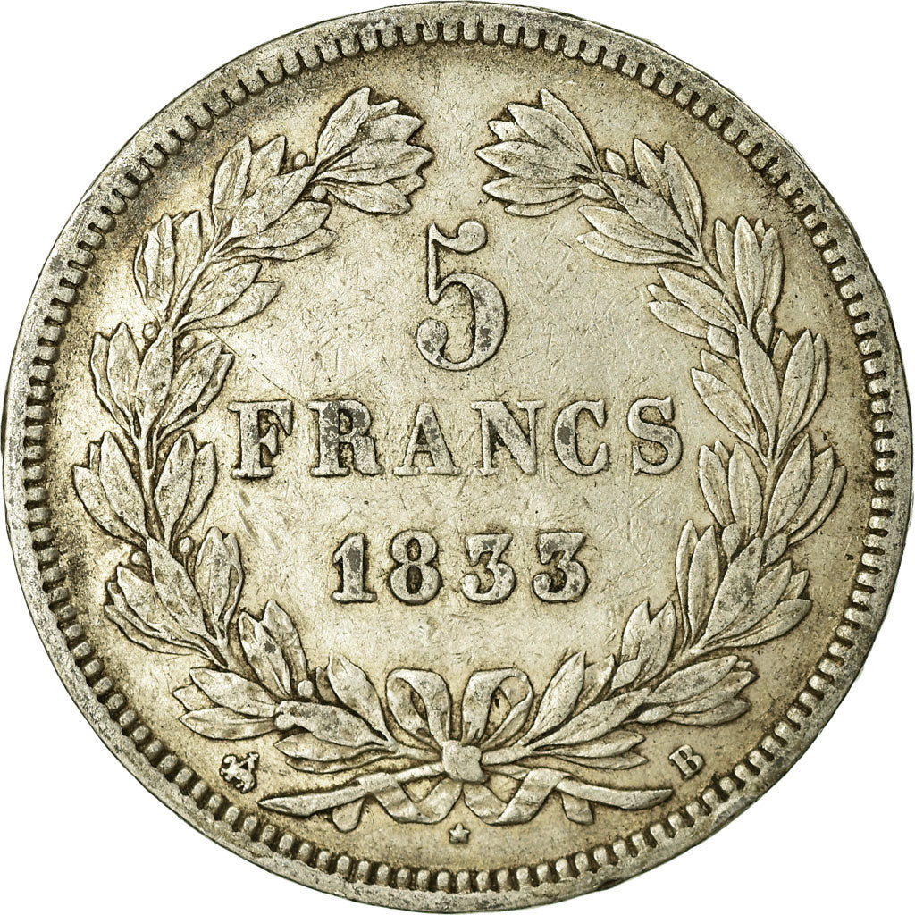 Moneta, Francia, Louis-Philippe, 5 Francs, 1833, Rouen, MB, Argento, KM:749.2