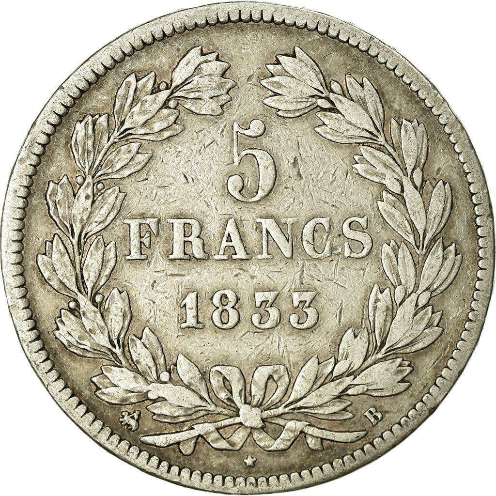 Coin, France, Louis-Philippe, 5 Francs, 1833, Rouen, VF(20-25), Silver
