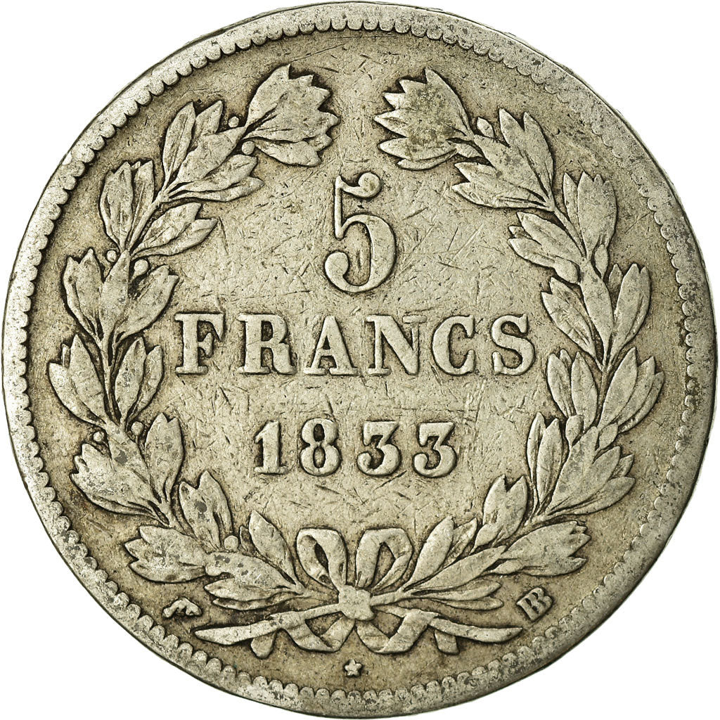 Monnaie, France, Louis-Philippe, 5 Francs, 1833, Strasbourg, TB, Argent