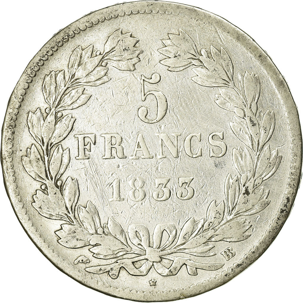 Münze, Frankreich, Louis-Philippe, 5 Francs, 1833, Strasbourg, S, Silber