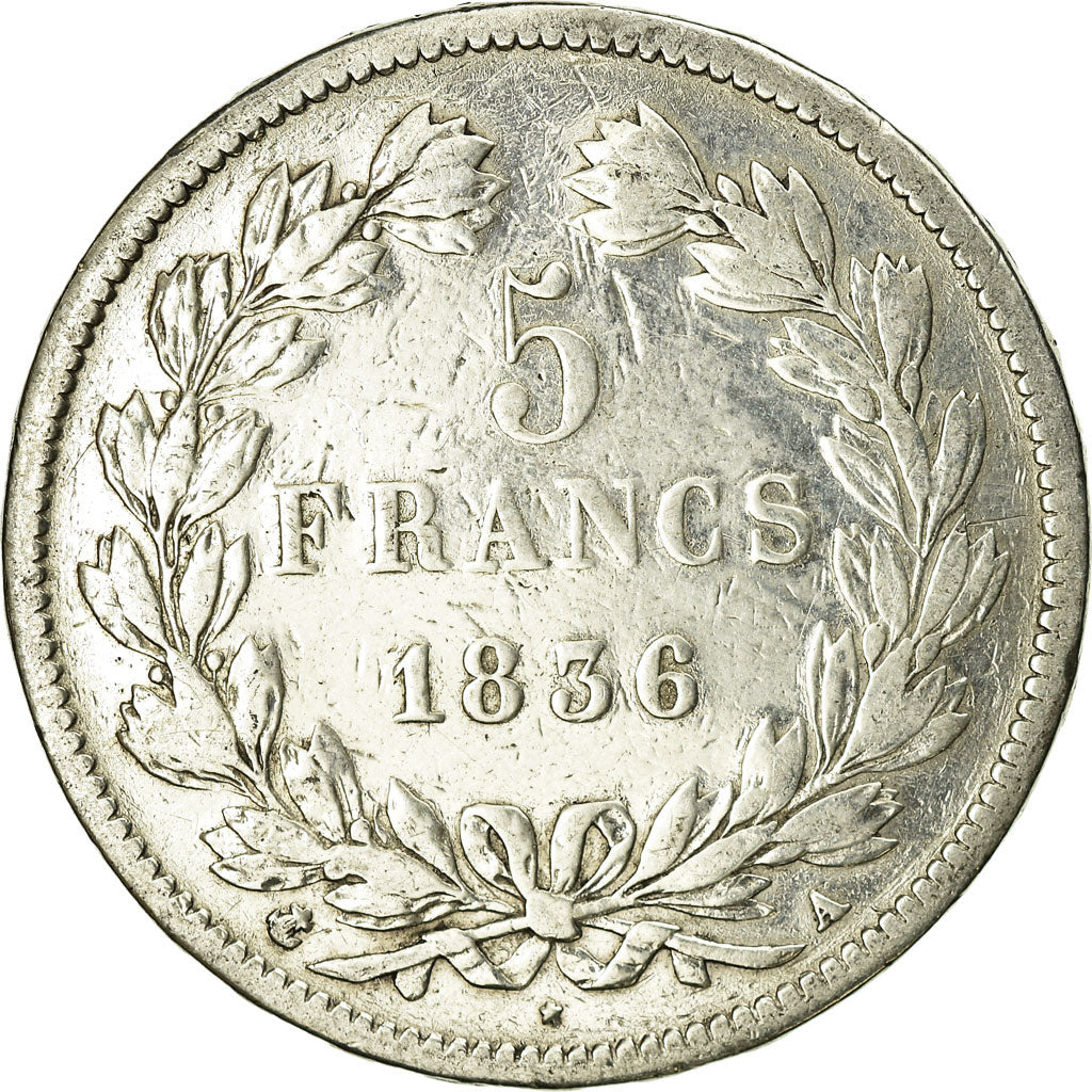 Moneta, Francia, Louis-Philippe, 5 Francs, 1836, Paris, MB, Argento, KM:749.1