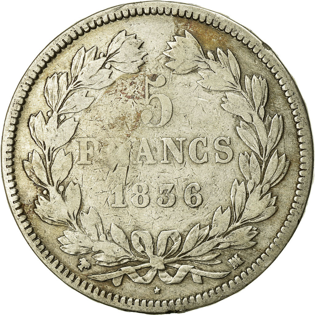 Monnaie, France, Louis-Philippe, 5 Francs, 1836, Marseille, TB, Argent