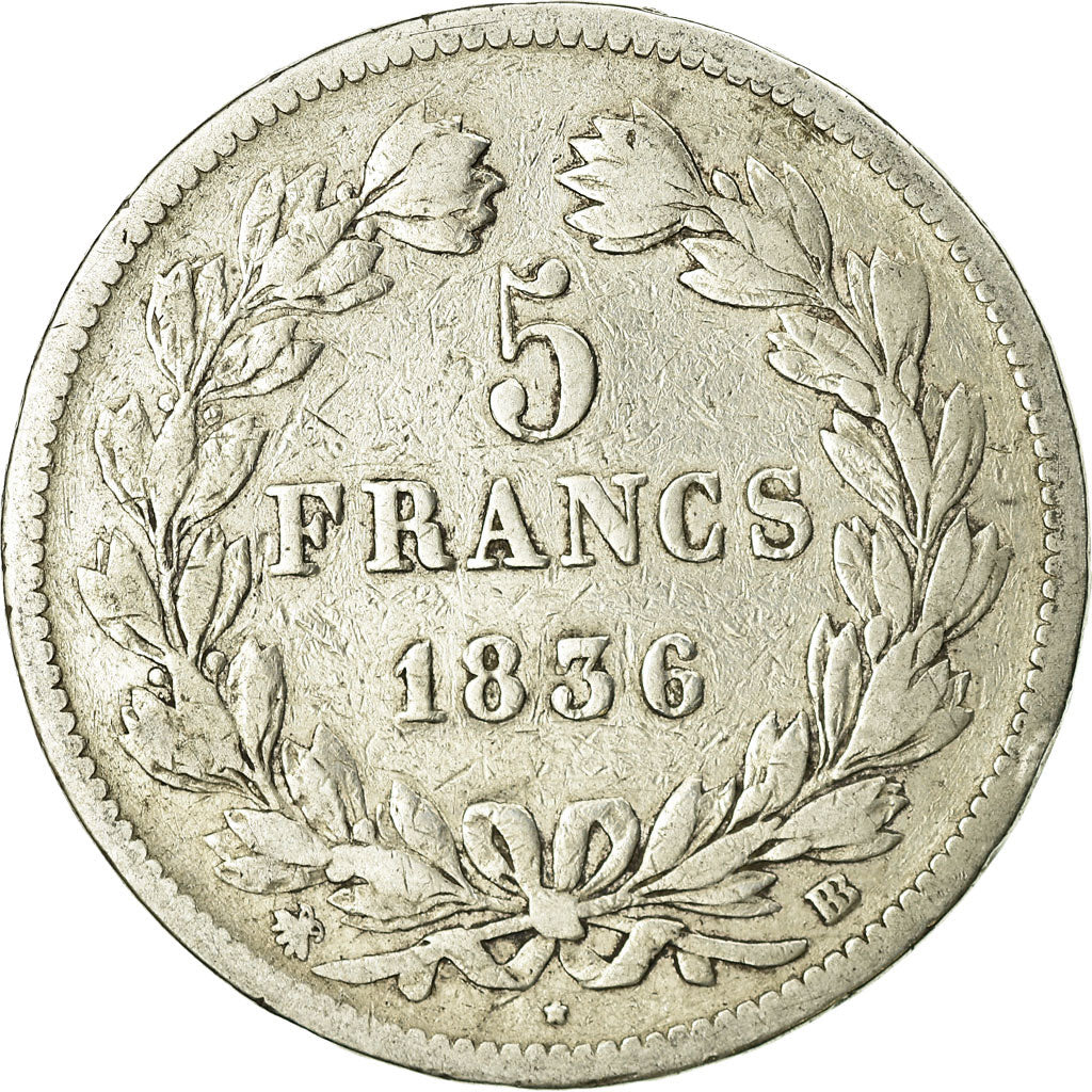 Monnaie, France, Louis-Philippe, 5 Francs, 1836, Strasbourg, TB, Argent