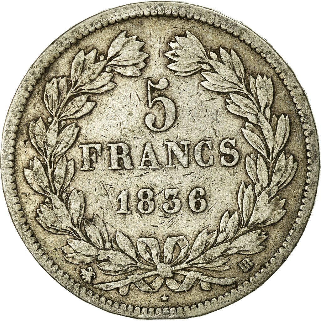 Monnaie, France, Louis-Philippe, 5 Francs, 1836, Strasbourg, TB, Argent
