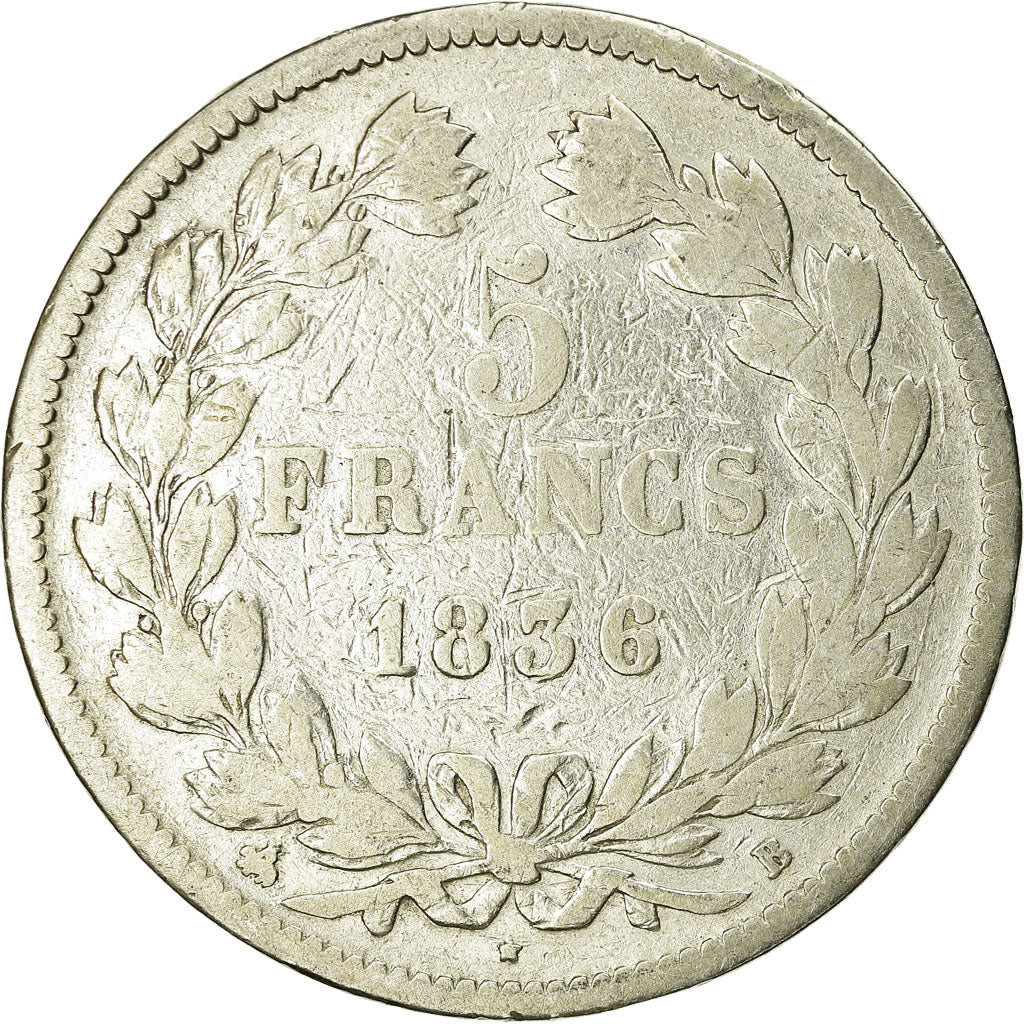 Coin, France, Louis-Philippe, 5 Francs, 1836, Rouen, VF(20-25), Silver