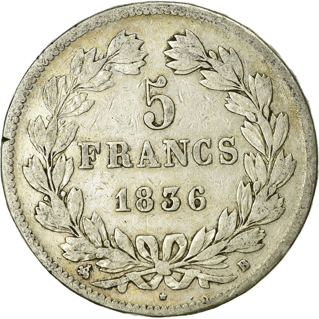 Coin, France, Louis-Philippe, 5 Francs, 1836, Rouen, VF(20-25), Silver