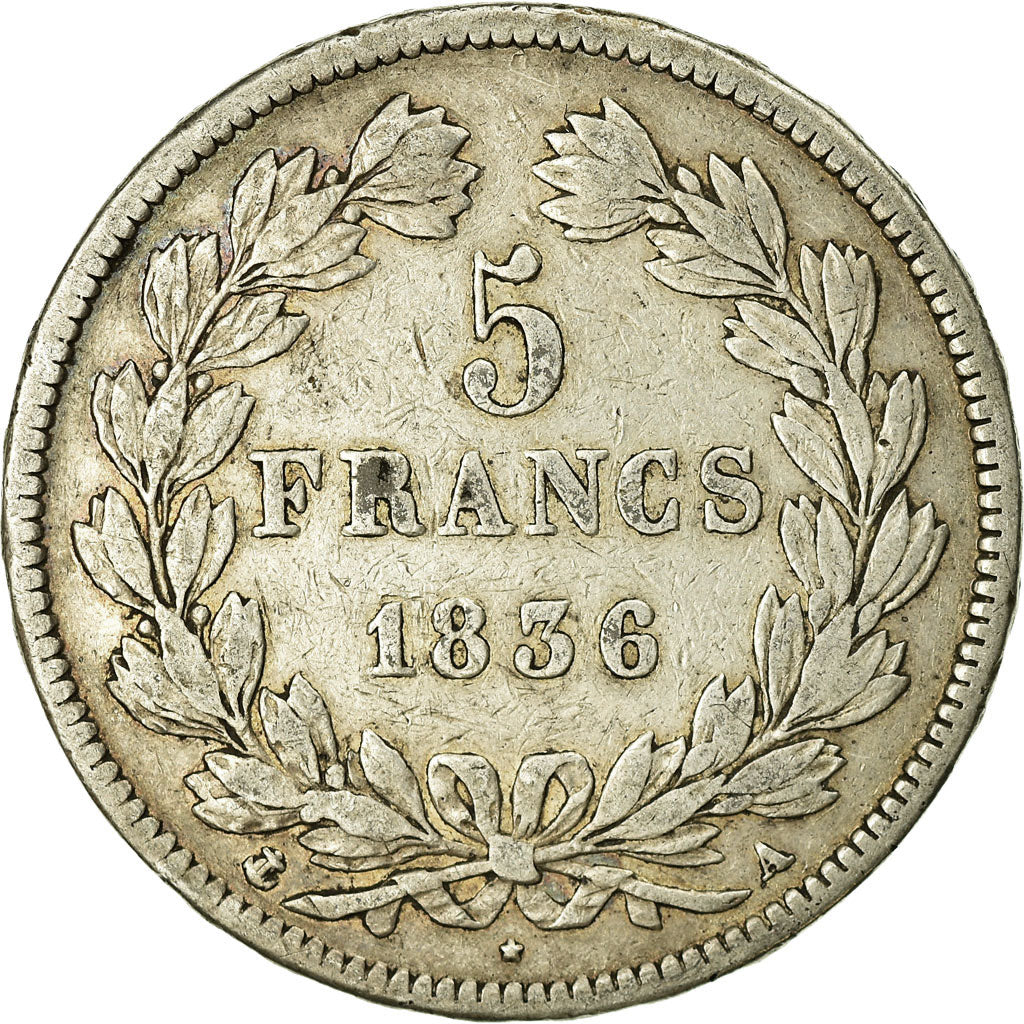 Moneta, Francia, Louis-Philippe, 5 Francs, 1836, Paris, MB, Argento, KM:749.1