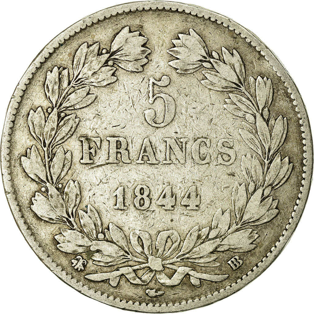 Coin, France, Louis-Philippe, 5 Francs, 1844, Strasbourg, VF(20-25), Silver